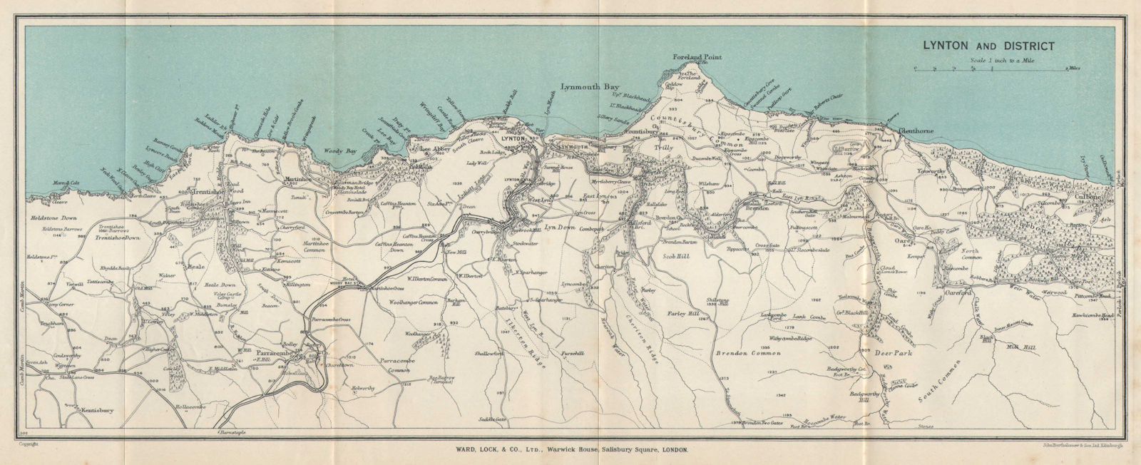 LYNTON & DISTRICT. Exmoor coast vintage tourist map. Devon. WARD LOCK 1933